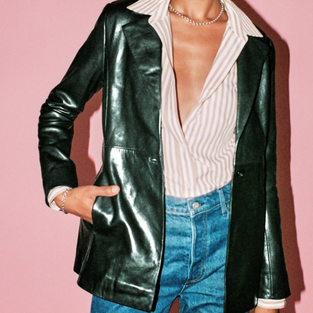 Reformation Veda Bowery Leather Blazer
